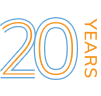 Orange and blue 20 year anniversary badge